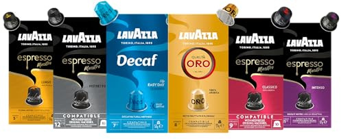 Lavazza,180 Capsules Café Assorties, Capsules Compatibles Avec les Machines Nespresso Original, Espresso Maestro Classico, Ristretto, Lungo, Qualità Oro, Dek Cremoso, Intenso,18 Paquets de 10 Capsules