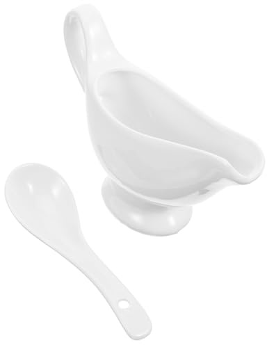 LIGIGWASH Brocca in Ceramica Bianca Brocca Piccola per Condimenti Salsiera con Manico Contenitore per Salsa Salsiera per Latte e Altri Condimenti