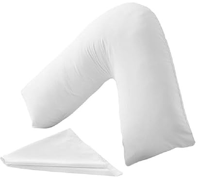 A&Z Home V Pillow with Pillowcase – Extra Soft Hollowfibre Filled V-Shaped Pillow for Neck & Head Support, Ideal for Maternity, Pregnancy, Nursing, and Everyday Comfort (White)