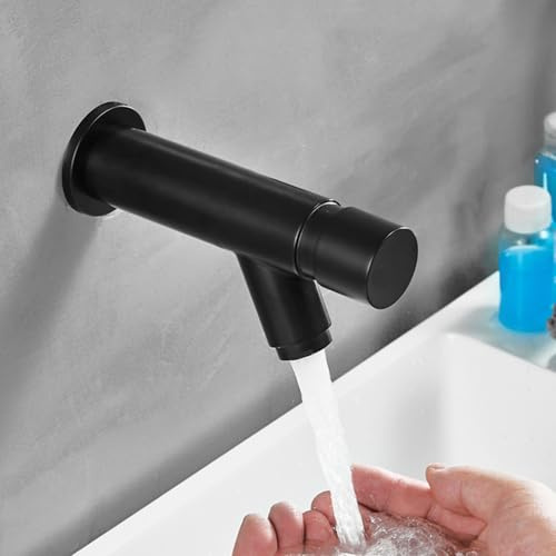 Waschtischarmatur Kaltwasser Schwarz Wasserhahn Wandmontage Bad mit Drücker | einhebelmischer waschbecken nur kalt Einloch badezimmer armatur