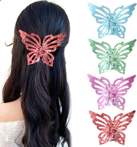 Tianher Haarklammer, 4 Stück Haarspangen Damen Haarschmuck Haarklammern Haarspange Schmetterlinge Haarspangen Hair Clip Mittelgroße Claw Clip Für Frauen Dick Dünn Haar Haarstyling Zubehör(4 Farben)