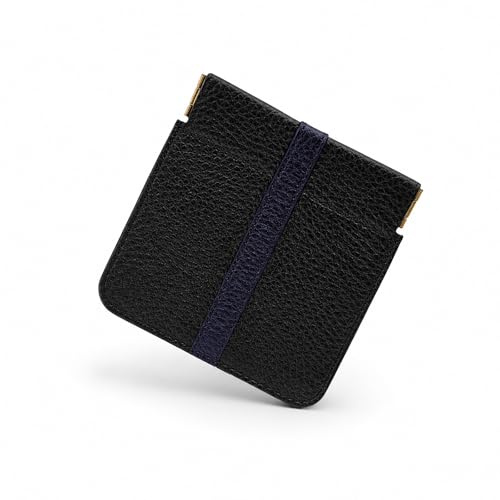 FAST WORLD SHOPPING - Portamonete Uomo Artigianale in Vera Pelle Made in Italy, Piccolo e Tascabile, Porta Banconote e Spiccioli, Portamonete Donna con Chiusura a Molla Snap (Nero - Blu)