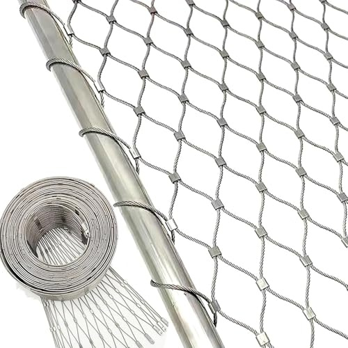 JHIAADEY Edelstahlseilnetz, 304 Edelstahl-Seilnetz, Flexible Edelstahl Mesh, Drahtseilnetz, Flexibles Seil-GeläNder-Netz, TiergeflüGel-Sperren-Zaun, GeflüGelzuchtnetz(2 * 2.4m/6.5 * 7.9ft)
