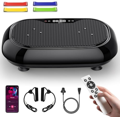 Vibration Plate, Vibration Plate Exercise Machine with 9 Modes, 120 Intensity Levels, 4 Resistance Bands, 150 kg Capacity, Built-in Bluetooth Speaker, Remote Control, for Full Body Workout