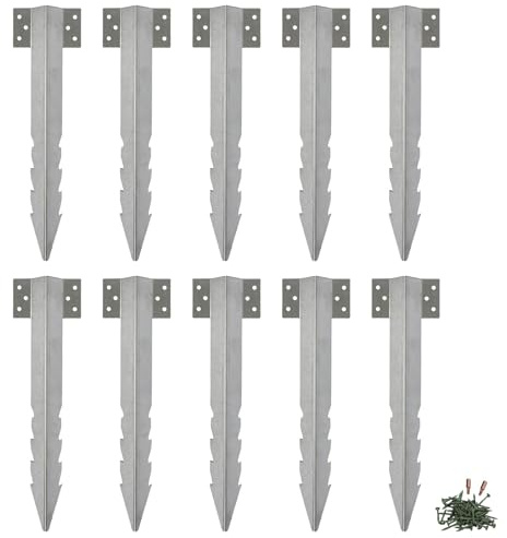 Harbour Housewares Supports de Traverses de Chemin de Fer en Acier Galvanisé avec Fixations - 40cm - Argent - 10x Robuste Métal Jardin Piquets au Sol pour Le Bois Bordure, Lit Surélevé, Terrasse