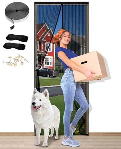 Maraiss Pet Friendly Magnetic Screen Door 90 x 210 cm - Durable Mesh Cat & Dog Door Curtain with Magnetic Closure, Bug-Proof Fly Screen for Patio Doors and Entry Doors