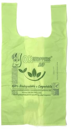 Kimicart® - Kg.12 Buste Spesa Biodegradabili con Manico, Mis.30x60, Circa 450 Buste, Shopper Verde BIO Compostabili Per Alimenti, Sacchetti Extra Resisenti, Buste per Rifiuti Organici (Misura MAXI)