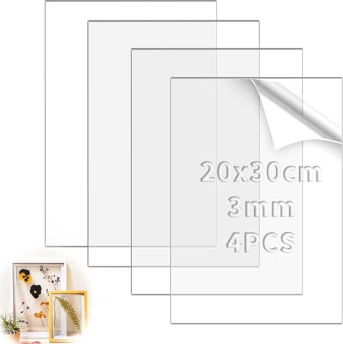 TXXATX 4 Piezas Metacrilato Transparente 3mm 20x30cm | Plancha de Acrilico, con Película Protectora, para Marcos de Fotos, Pintura, Bricolaje, Exposiciones
