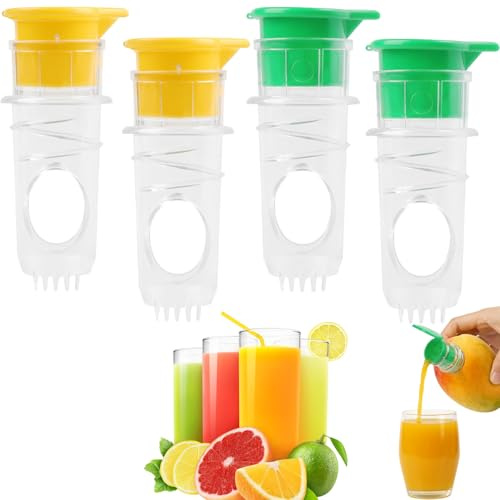 HIVTE 4 delars citronpress set, manuell juicepress, grön och gul plast, kompakt & lätt att rengöra, för citroner, limer och apelsiner