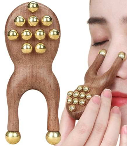 Aparato de masaje facial, madera, rodillo de latón de sándalo, 1 paquete de varilla de acupuntura de madera natural, levantamiento de rostros, cuidado de los ojos, acupresión, bienestar