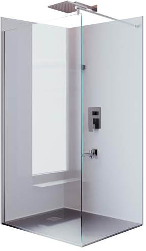 BIJON Duschwand Glas 90 x 200 cm Duschabtrennung Glas 8 mm ESG | Duschtrennwand, Duschglaswand, Glaswand-Dusche Walk-in Dusche, Glastrennwand, Nano - Lotuseffekt, M1
