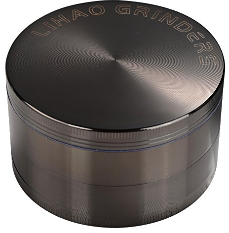 LIHAO Pollen Grinder 3 Groß 75mm Crusher für Spice,Kräuter,Gewürze,Kaffee,Herb 4-teiliges Set mit Schaber (Nickel-Schwarz)