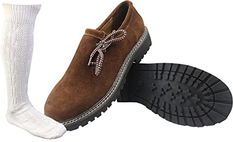 ALL THE GOOD Trachten Braun Schuhe + Trachtensocken Trachtenschuhe Haferlschuhe Almhaferl Trachtenschuhe BW (43)