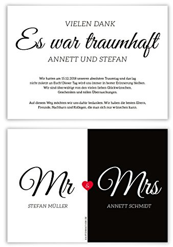 Kartenmachen.de 10 x Hochzeit Danksagungskarten Danksagungen Dankeskarten individuell - Mr. & Mrs.