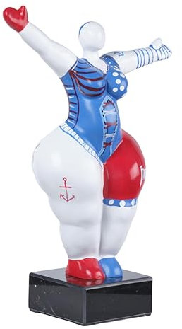 Meubletmoi Skulptur, Damen, Blau und Rot, 34 cm, Arme aufgehoben, Deko-Statue, modernes Design – Lady Sun Pirat