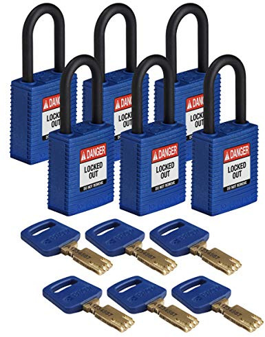 Brady (NYL-BLU-38PL-KD6PK) Cadenas de condamnation SafeKey Nylon avec anse en Nylon 38.00 mm Bleu KD - Clé différente 6 Pièce(s)