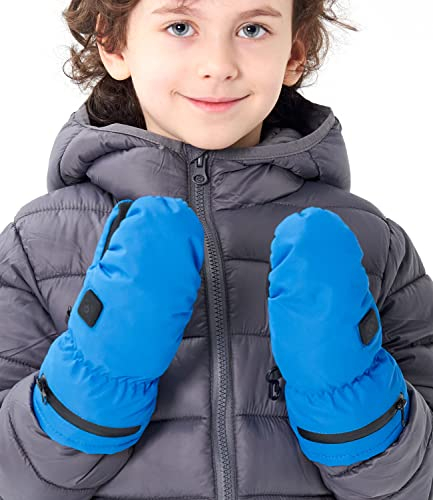 AROMA SEASON Beheizbare Handschuhe Kinder Baby mit Akku | Beheizte Kinderhandschuhe Fäustlinge für Kleinkinder | hohe Heiz- und Akkuleistung | hochwertige Verarbeitung (Blue, L/XL)