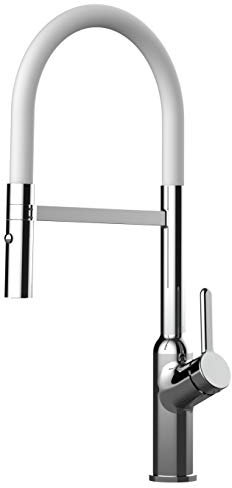 Rubinetto miscelatore design lavello cucina fontana professionale chef canna bianca movibile e doccia due getti staccabile