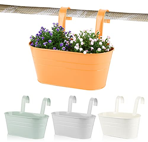 ABSDON 4pcs Vasi di Fiori da Appendere Vasi di Metallo Esterno Vaso Sospeso Portafiori Pensili con Doppio Gancio Rimovibile per Balcone Recinzione Casa Decorazione