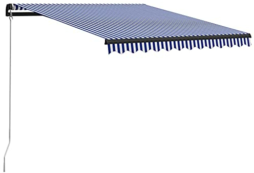 Toldo cofre para balcón, protección solar con manivela, resistente a los rayos UV, disponible en una variedad de colores y tamaños, retráctil, 300 x 250 cm, azul y blanco