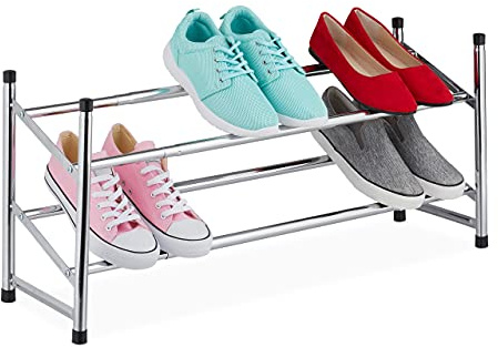Relaxdays Étagère à Chaussures téléscopique, 2 étages, 10 Paires, métal et Plastique, HxLxP : 36x16-115 x23 cm, argenté
