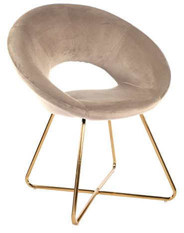 Baroni Home Gepolsterter runder Sessel mi goldfarbenem Eisenbeine, Büro- ode Esszimmersthul, bequem mit ergonomisch Sitzfläche, Beige, 71x59x84 cm
