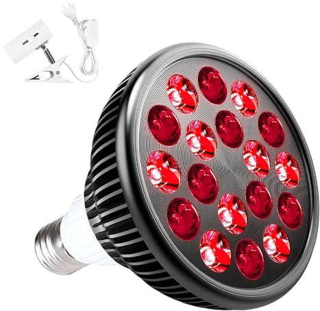 Wolezek Red Light Therapy Lamp with Lamp Holder, 660nm Red and 850nm Near Infrared Combo Wavelength LED Red Light Bulb, Light Therapy Device for Face and Body, Aluminium Shell, E27/E26 Standard