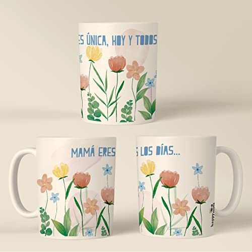 HappyMots Taza “Mamá eres única, hoy y todos los días” – Regalo Original y Bonito para el Día de la Madre | Cerámica Premium | Apta Microondas y Lavavajillas | Con Caja de Regalo Lista para Entregar
