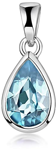 Edelstein Anhänger Tropfen - Damen Kettenanhänger Silber 925 ohne Kette | Eleganter Silberanhänger aus rhodiniertem 925 Sterling Silber für Frauen Kette von MATERIA by Matthias Wagner