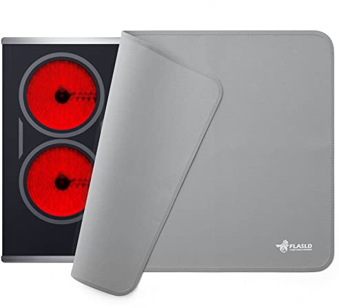 FLASLD Fireproof Stove Top Covers, Heat Resistant Glass Stove Top Mat 21×29.5 inch for Electric Stove, Countertop Protector Mat for Air Fryer, Blender, Coffee Maker, Reusable and Easy to Clean, Gray