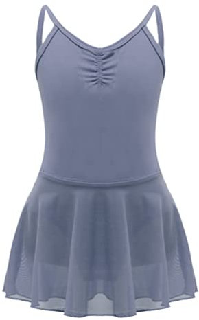 YiZYiF Mädchen Ballettkleid Spaghetti Träger Ballettanzug Turnanzug Ballett Trikot mit Röckchen in schwarz, blau, pink, Lavendel, türkis Lila-grau_B 158-164/13-14 Jahre