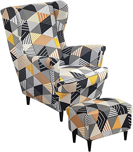 AQIGR 2 Teilig Ohrensessel Überzug Mit Ottomane Schonbezug Stretch Sessel Überwürfe Ohrensesselbezüge Bezug Sesselhusse Tiger Stuhlbezug (Color : #4)