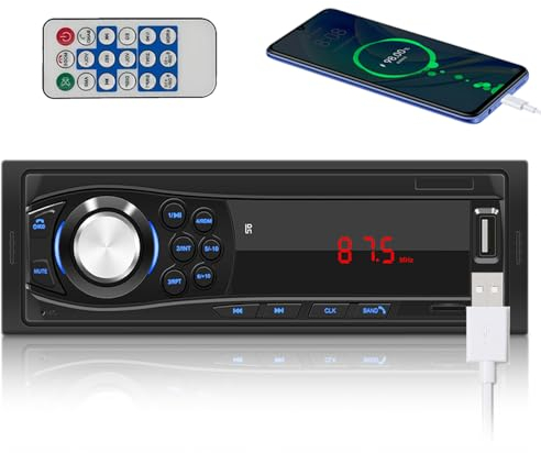NHOPEEW 1 DIN Autoradio Bluetooth Autoradio con Bluetooth Vivavoce Radio FM/USB/TF/Aux in/RCA/EQ/7 Colori Ricevitore a ricarica rapida