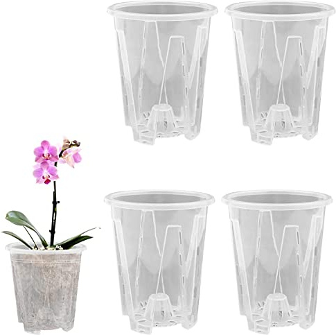 Youning 5 Stück Klare Orchideentöpfe Transparente Kunststoff Orchideen Pflanztöpfe Orchideentopf Orchideen Blumentöpfe mit Drainageloch Atmungsaktiver Geschlitzter Orchidee Blumentopf Übertopf (12cm)