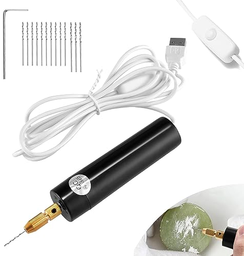 Pequeño Taladro de Mano Portátil, 5V Mini Taladro Electrico Manualidades Recargable con Cable USB 1.8 m y 9 Perforación de 0.9 mm y 3 Taladro de 1.1 mm, Mini Taladro Manual para Perforar
