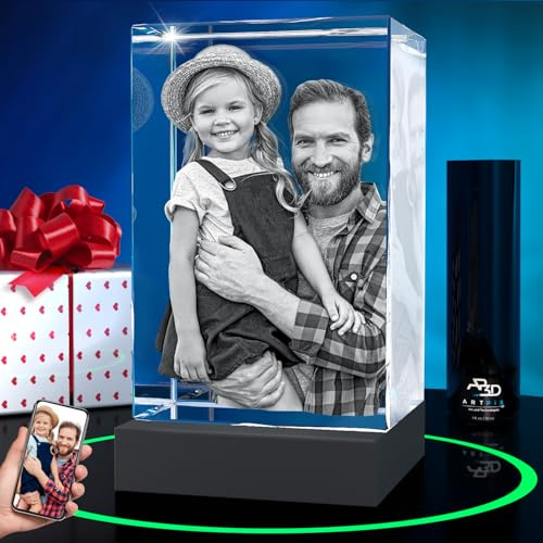 ArtPix 3D Crystal Photo, Christmas Personalized Gifts for Women, Wife, Her, Him, Men, Husband, Grandma, Great Xmas Customized Gift With Your Own Photo, Custom Glass 3D Laser Etched Picture Wedding