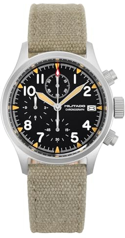Tactical Frog Militado Montre chronographe Militaire 39 mm Cristal Saphir VK61/VK67 Montre à Quartz Lumineuse pour Homme Étanche jusqu'à 100 m avec Bracelet en Nylon, Noir, VK67-Date / C3 / Green