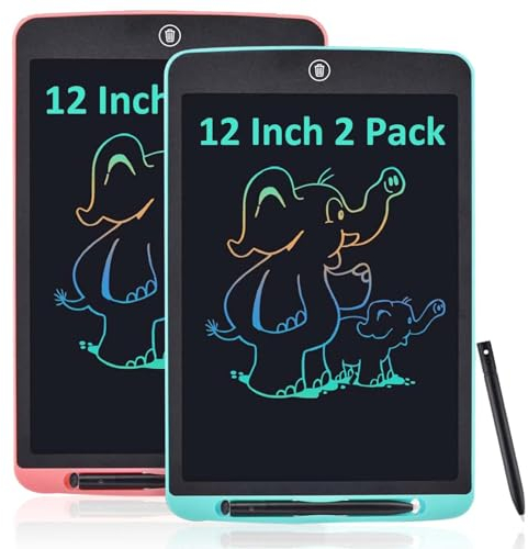 LCD Schreibtafel Kinder 12 Zoll Set,mit Schutzhülle, Elektronisches Grafiktablett Tragbares Zeichentablett für Kinder und Erwachsene, Schreibtafel für Zuhause, Schule und Büro (Rot + Blau)