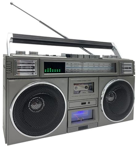 BDJSN Boombox Retro, Reproductor De Cinta De Audio Estilo Años 80, Reproductor De Cassette Radio De Onda Corta Am/FM USB, Micro SD Inalámbrico Bluetooth 4 Altavoces Calidad De Sonido HiFi