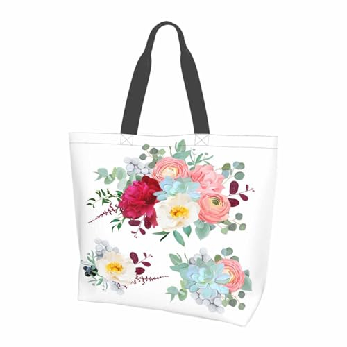 FWJZDSP Stilvolle Canvas-Tragetasche für Frauen und Mädchen, Sukkulenten-Blumenstrauß Winter-Canvas-Tragetasche, leichte und mittelgroße wiederverwendbare Umhängetasche