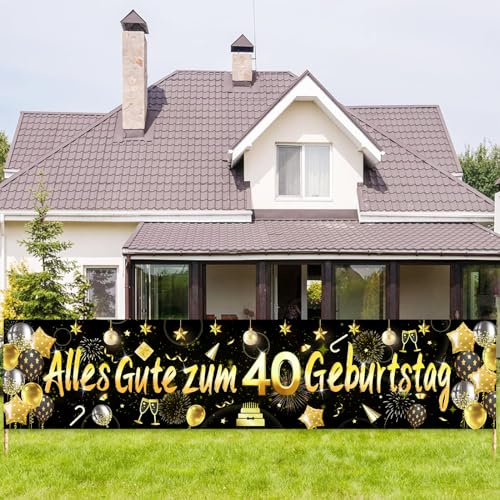ParPix 40 Geburtstag Männer Frauen Deko Banner, 40 Geburtstag Deko Girlande,Deko 40. Geburtstage Banner Gold,Deko 40 Geburtstage Mann Frau,40er Geburtstagsbanner Geburtstagsdeko 40 Jahre 180×40cm