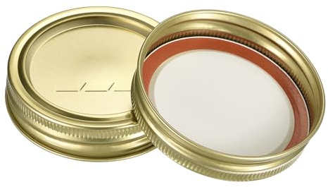 sourcing map Canning Lids, 8 Sets - Tinplate Split-Type Mason Jar Lids and Bands Regular Mouth with Date Leak Proof Fits Storage Cover (Gold)