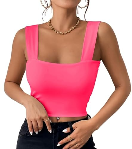 Haibang crop top damer sexig fyrkantig hals linne topp ärmlös linne kort sommar toppar passform korsett topp basic skjorta camisole streetwear, Rosenröd, L