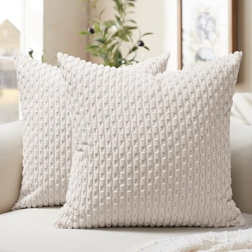Softalker Kissenbezug 40x40 Boho Beige Weiß Cord Weihnachten Kissenhüllen Kissenbezüge Sofa Cushion Cover Sofakissen Dekokissen Couchkissen Deko Wohnzimmer Stuhl Schlafzimmer Balkon 2er Set flauschig