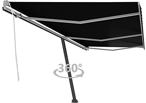 ZEYUAN Standmarkise Einziehbar Handbetrieben, Balkon Markise, Sonnenschutz, Balkon überdachung, Sonnenmarkise, Terrassen-markisen, 600x300 cm Anthrazit