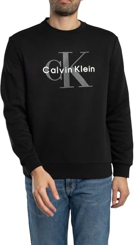 Calvin Klein Herren Sweatshirt Monologo Fleece mit Rundhalsausschnitt, Schwarz (Black), XL
