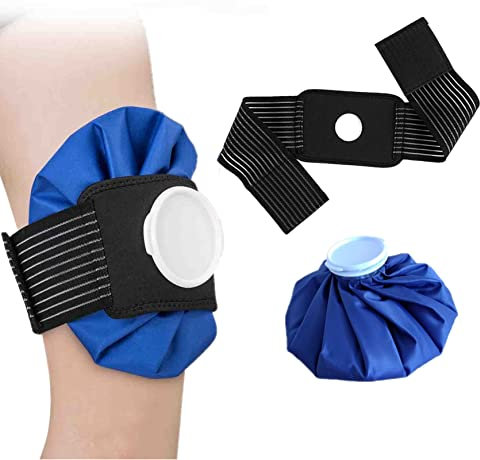 Poche de Glace Réutilisable, Sac à Glace Chaud/Froid avec Sangle Élastique Réglable, Vessie à Glace Ice Bag pour Blessures Sportives, Migraines, Épaules, Genoux (S: 62 cm + 9 Sac de glace)
