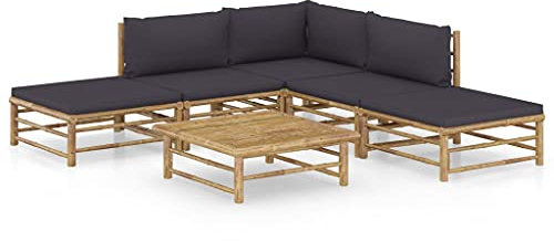 KATERYY 6-TLG. Garten-Lounge-Set mit Dunkelgrauen Kissen Bambus,Komfortables LoungeSet aus Bambus für Ihren Garten – vielseitig einsetzbar und wetterfest