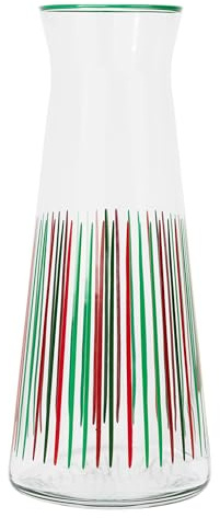 Talking Tables Rot-Grün Gestreifte Glaskaraffe Krug, 25 cm Schmalhals Glaskaraffe für Kühlschrank, Wasser, Milch, Eistee, Saft, Weinkaraffe, Weihnachten