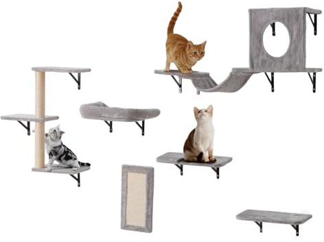 VEVOR Étagères Murales pour Chat, Lot de 6, Ensemble de Meubles Muraux, Plateformes à Sauter, Hamac, Canapé, Perchoir, Arbre à Chat, 18,14 kg, Étagère Flottante d'escalade pour Dormir, Jouer, Grimper